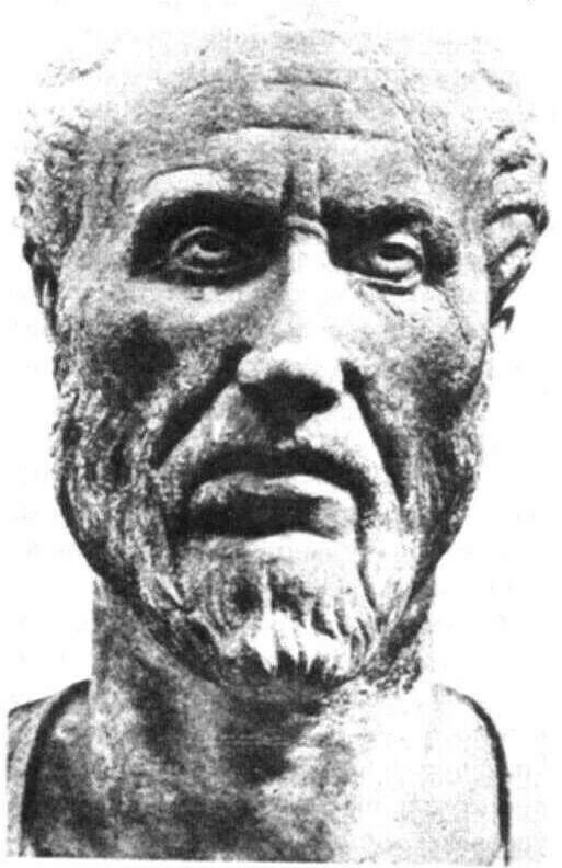 bust of bearded man with stoic face and heavy eyebrows (Plotinus)