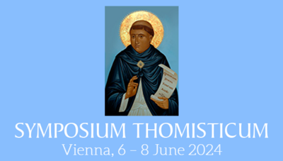 Icon of Thomas Aquinas with text: Symposium Thomistic VII Vienna, 6-8 June 2024