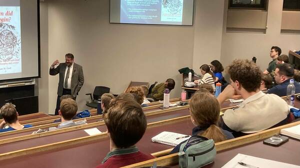 Prof. Eberl lecturing on ensoulment and the beginning of life.