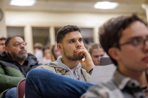 Students look on at Maritain Fellows lecture, Fall 2025